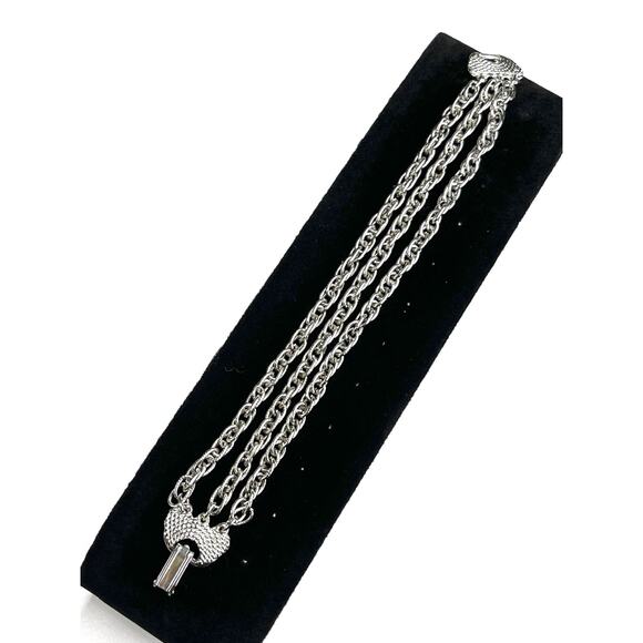 Triple Rope Chain Bracelet 7" Signed Goldette Silver Tone Vintage AU22 - Picture 1 of 2